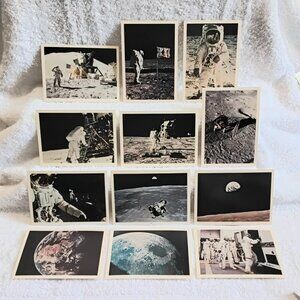 Vintage Full Set of 12 1969 Apollo 11 Moon Landing 3 1/2" × 5" Photo Cards!!